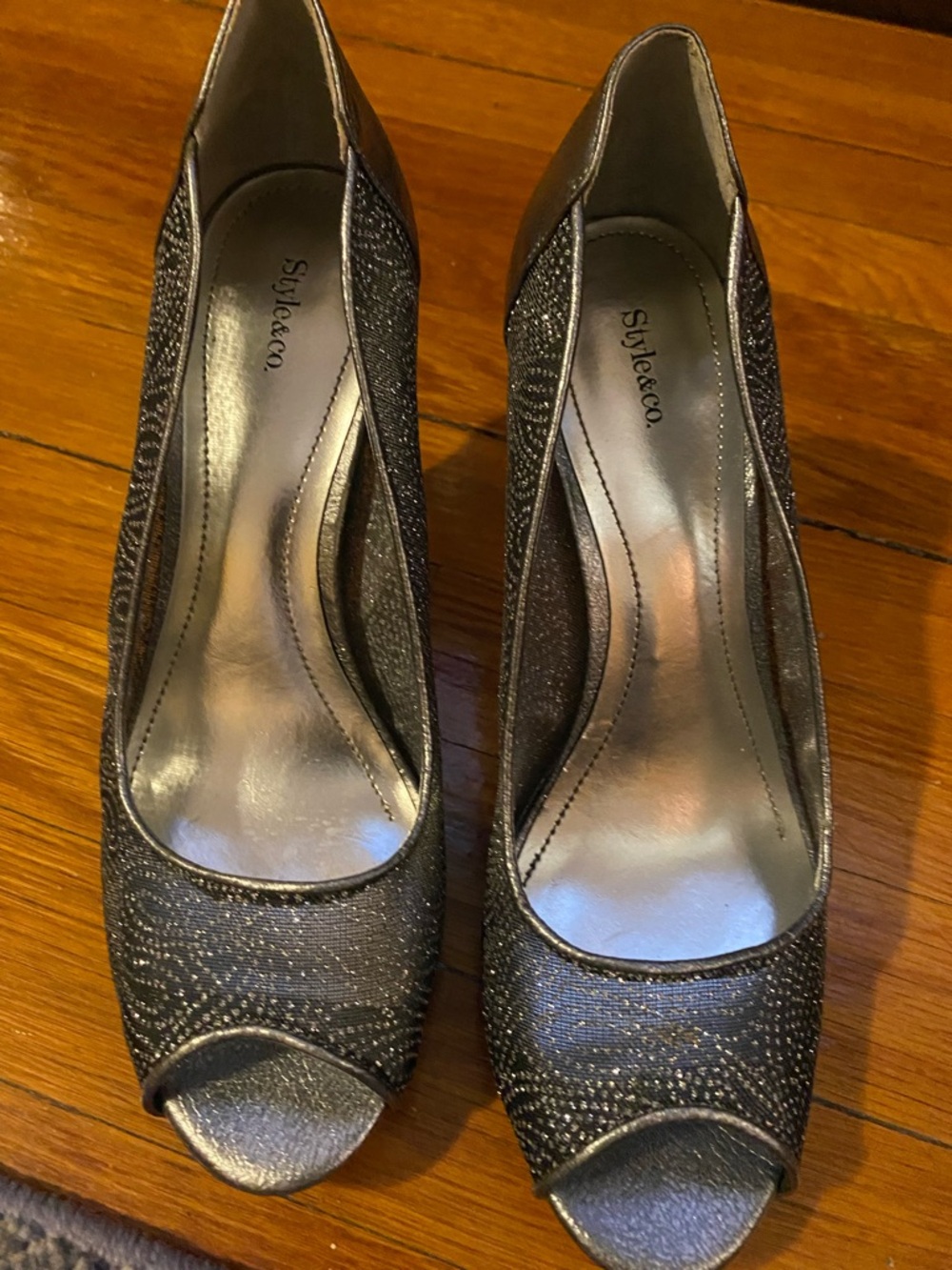 Style & Co. Metallic Pewter Open-Toe Pumps